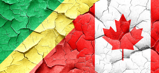 Congo flag with Canada flag on a grunge cracked wall