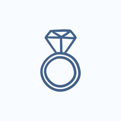Engagement ring with diamond sketch icon.