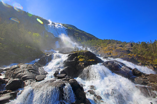 Langfossen waterfall in summer