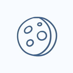 Moon surface with cheese holes sketch icon.