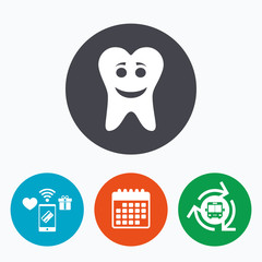Tooth happy face sign icon. Healthy tooth