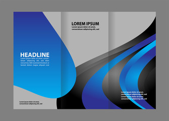 Tri-fold brochure template design, business leaflet, booklet wave
