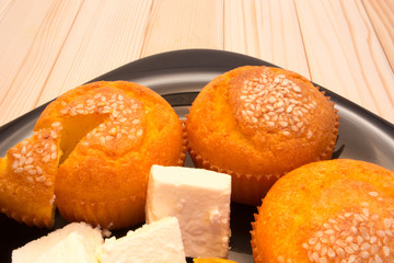 Closeup of muffins with cheese