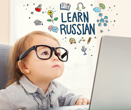 Learn Russian concept with toddler girl