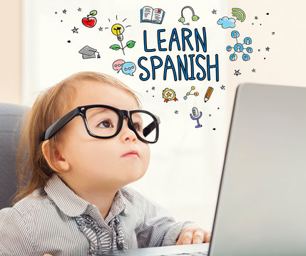 Learn Spanish concept with toddler girl