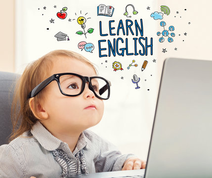 Learn English concept with toddler girl
