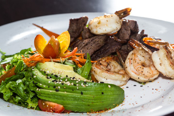 Surf and turf with a salad