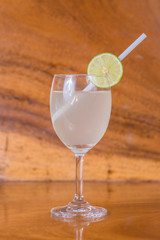 Lemon juice in a glass.