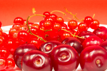 Red fruit in white plate