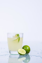Lemon juice in a glass.Isolated on white.