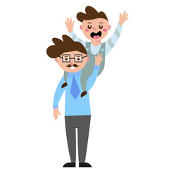 father and son, vector, fathers day, having fun, son and father carrying him on shoulders, illustration, jpg, eps, isolated, cute, beautiful family.
