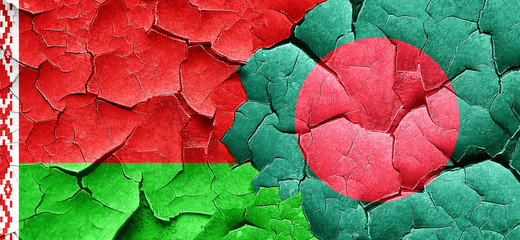 Belarus flag with Bangladesh flag on a grunge cracked wall