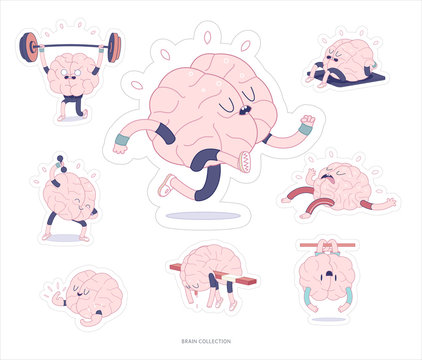 Brain stickers fitness printable set, cartoon vector isolated images with cutting path, a part of Brain collection