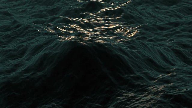 Water FX0329: A sunset reflects on ocean waves (Loop).