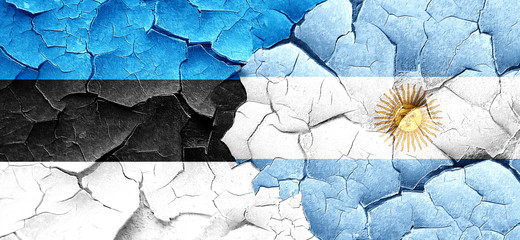 estonia flag with Argentine flag on a grunge cracked wall