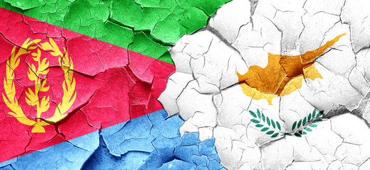 Eritrea flag with Cyprus flag on a grunge cracked wall