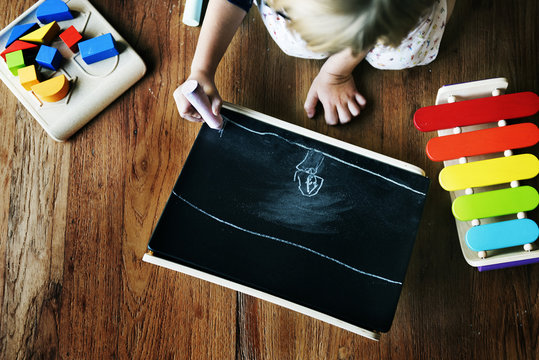 Kid Playing Xylophone Toy Enjoy Concept