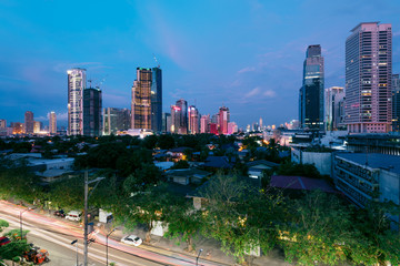 Fototapeta na wymiar Eleveted, night view of Makati, the business district of Metro Manila.