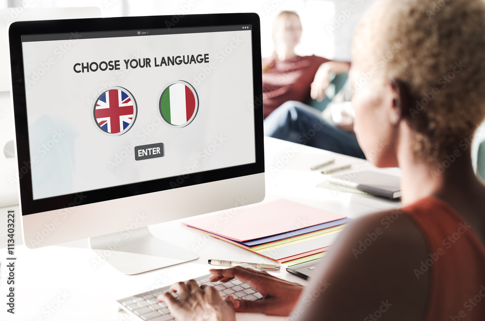 Sticker Language Dictionary English Italian Concept