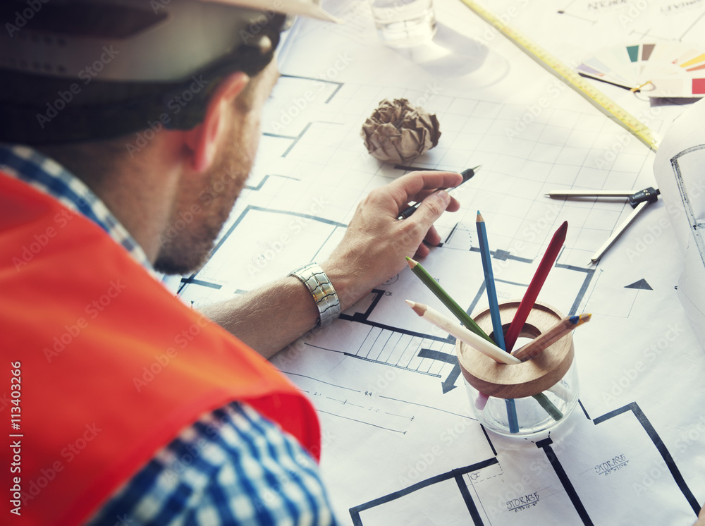 Poster architect engineer design construction constructer concept