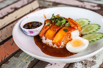 rice with roasted pork, rice with red pork 