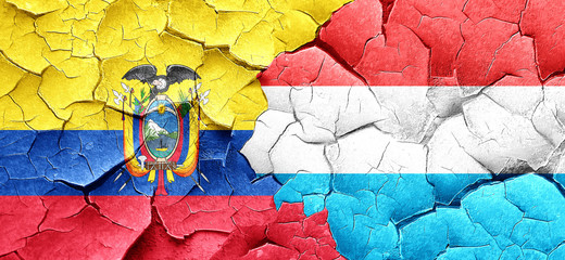 Ecuador flag with Luxembourg flag on a grunge cracked wall