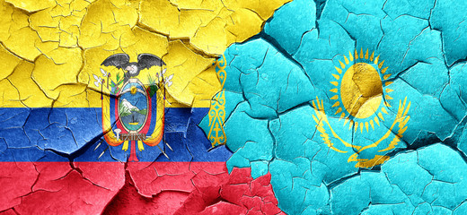 Ecuador flag with Kazakhstan flag on a grunge cracked wall