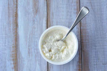 Flat lay of cottage cheese