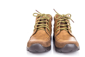 New brown leather shoe isolated on white background