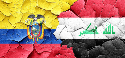 Ecuador flag with Iraq flag on a grunge cracked wall