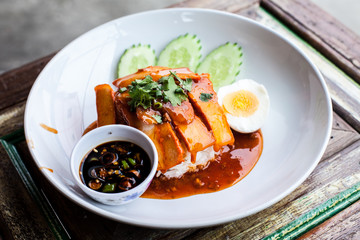 rice with roasted pork, rice with red pork, Thai Food