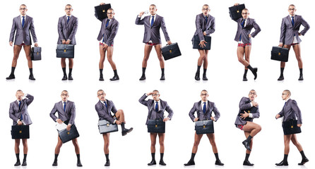 Composite photo of naked businessman on white