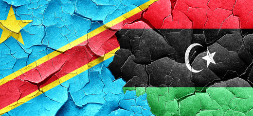 Democratic republic of the congo flag with Libya flag on a grung