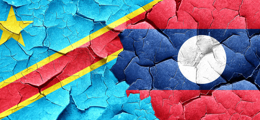 Democratic republic of the congo flag with Laos flag on a grunge