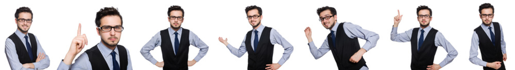 Collage of funny businessman on white