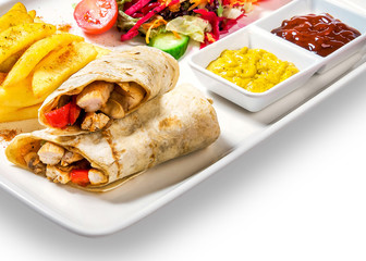 sandwiches (rolls with meat) with fries