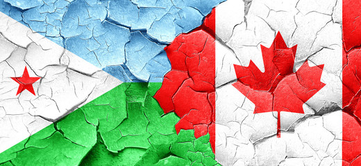Djibouti flag with Canada flag on a grunge cracked wall