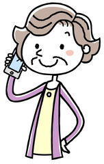 イラスト素材：電話をする女性　シニア

