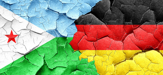 Djibouti flag with Germany flag on a grunge cracked wall