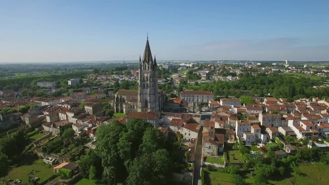 Europe, France, Charente-Maritime, Saintes City, Aerial view of St. Eutrope church, listed as World Heritage by UNESCO, UHD movie, 4K (3840X2160)