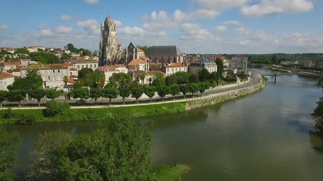 Europe, France, Charente-Maritime, Saintes City, Aerial view of the St. Pierre Cathedral, UHD movie, 4K (3840X2160)