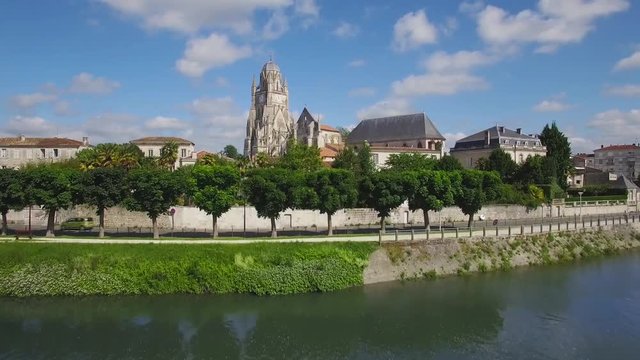 Europe, France, Charente-Maritime, Saintes City, Aerial view of the St. Pierre Cathedral, UHD movie, 4K (3840X2160)