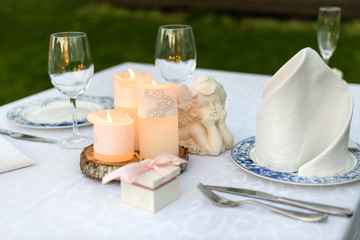 Table decorated for wedding or romantic dinner