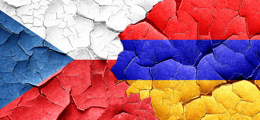 czechoslovakia flag with Armenia flag on a grunge cracked wall
