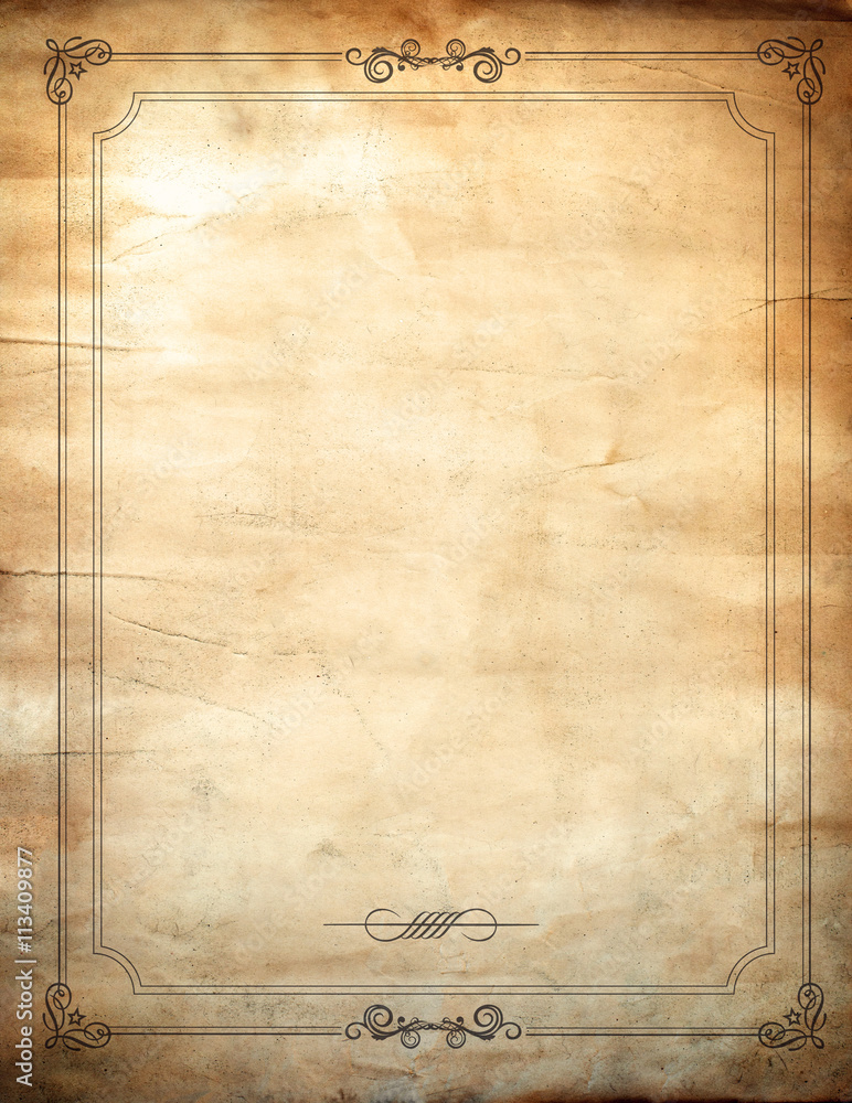 Wall mural old paper with patterned vintage frame - blank for your design