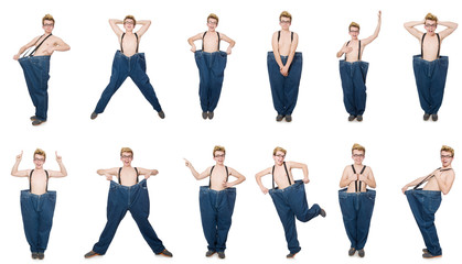 Obraz premium Funny man with trousers isolated on white