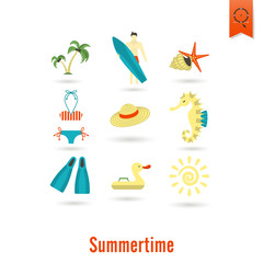 Summer and Beach Simple Flat Icons
