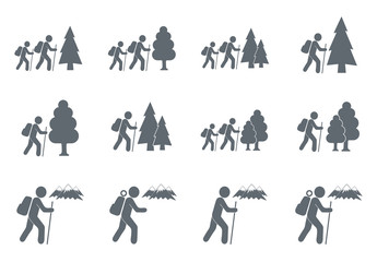 Set of hiking tourists icon illustration isolated vector sign symbol

