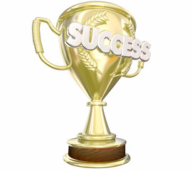 Success Trophy Achieve Goal Win Award Word 3d Illustration