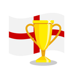 Golden cup with english flag on white background. Concept of championship, league, team sport. Concept of prize, leadership, winning and success. Winner award.